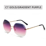 ZXWLYXGX 2022 Fashion Tea Gradient Sunglasses Women Ocean Water Cut Trimmed Lens Metal Temples Sun Glasses Female UV400