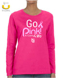 Go Pink A Cure 4 Life Breast Cancer Awareness Ladies Soft Style Long Sleeve Tee
